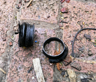 One shredded boot.