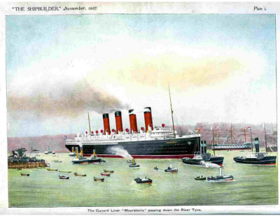 screenshot Shipbuilder November 1907<br />The Cunard Liner "Mauretania" passing down the Tyne