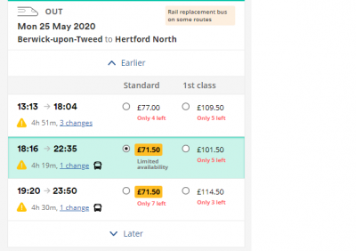 Screenshot from Trainline