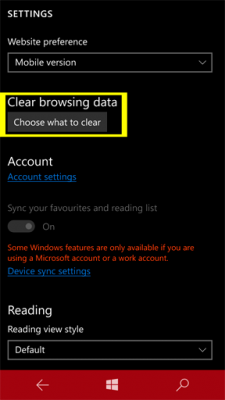 Edge Clear Browsing Data Option