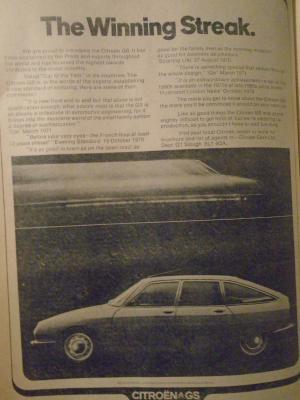 The page from the 1971 Earls Court Motor Show Catalogue