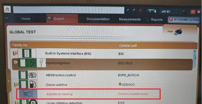 Additional cabin heater comms error