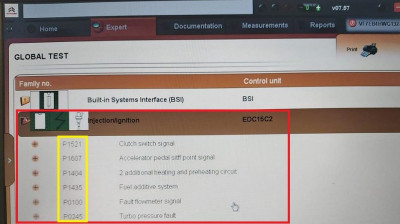 Fault codes for C8 2.2HDi injection system