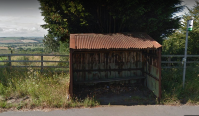The corrugated iron bus shelter<br />refreshing that it is still there