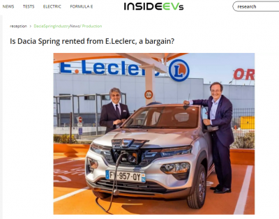 In his publication, Michel-Edouard Leclerc confirms the rental price of the Dacia Spring. It will be 5 euros per day, including insurance and maintenance! A total of 3000 Dacia Springs will be offered for rent by the 510 Leclerc Location agencies. The Dacia electric will not be the only electric vehicle offered for hire since 1000 Renault Zoe will soon join the fleet of vehicles for hire.
