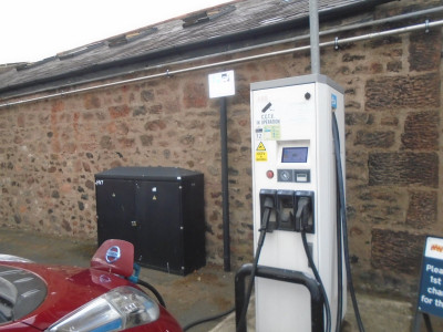 No 7 Quick swig on the last of the free Northumberland electricity before crossing the border