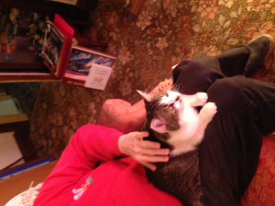Tigger (RIP) on Papa's lap