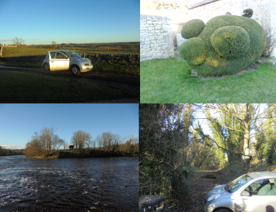 A bargain Basement Car<br />A topiary Pig in yew<br />Where "Waters of Tynes (South and North)" meet<br />The former Border Counties Line Hexham to Deadwater via Redesmouth. ( at Tyne Watersmeet)