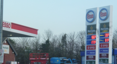hypothetical price/litre equivalent of electricity as a road "fuel" in Northumberland.  Sample size 1