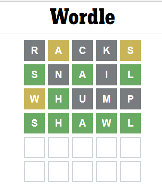 Note Whump down...it may come in useful and is a valid word on wordle!