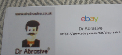 Dr Abrasive <br />nice logo and name<br />and the 3 sheets of wet and dry ordered sent and received all good and surprisingly in a &quot;do-not bend&quot; envelope with a bit of stiff cardboard in.