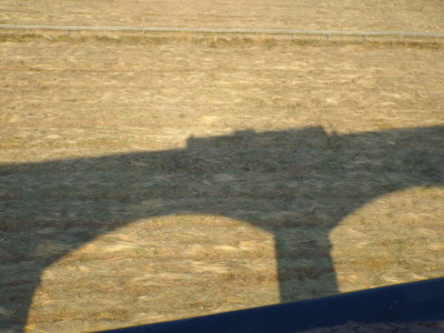 "The Black Cat" shadow, crossing the Llangollen Aqueduct