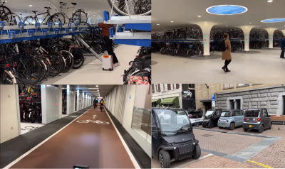 Huge bike parks<br />Multi Level Racking and secure<br />Some constructed "underwater" <br />Little Cars (Quadricycles)<br />montage  https://youtu.be/MoTZMw8WgPI
