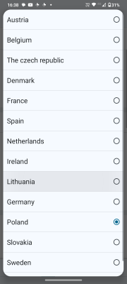 Available countries listed