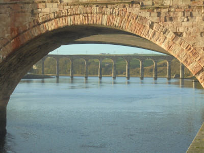 Royal Border Bridge through the arches of the road bridges