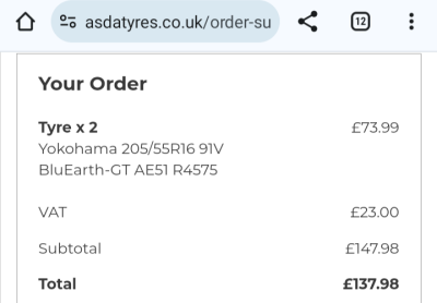 New tyres on order from Adsa