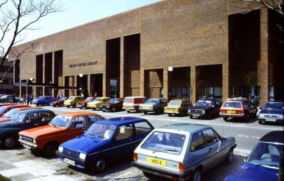 Milton Keynes Central Library with proper cars in the car park!!
