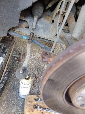 Wonky track rod end detached from hub.