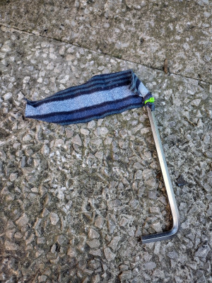 Ball end Allen key, cable tie and slice of old sock