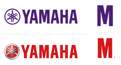 Yamaha Music middle of "M" shorter than outer legs<br />Yamaha Motor Co. Ltd  Middle and outer legs of "M" equal