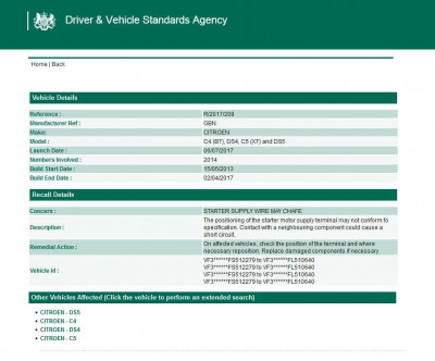 DVSA recalls - DVSA