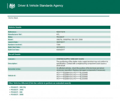 DVSA Peugeot recalls - DVSA