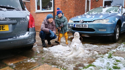 Snow man + snow dog
