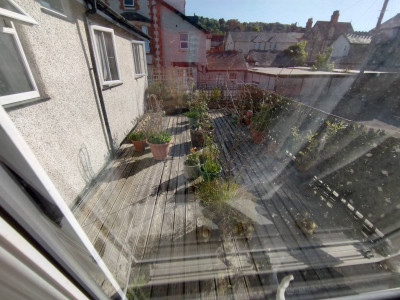 The roof garden outside the window obviously under development