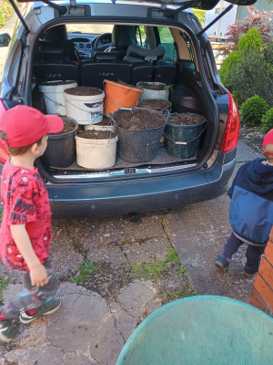 One bucket less than usual Blue 308 load (but not seats down) nevertheless it does "sit down" a bit more id say