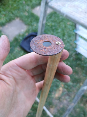Dowel + screw + (rusty!) washer = ???