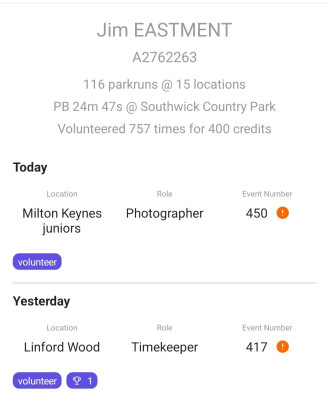 Screenshot from the parkrun 5K app.