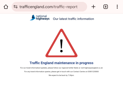 Traffic England - currently being dug up and new tarmac laid?