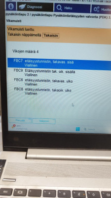 Parking assist system fault codes