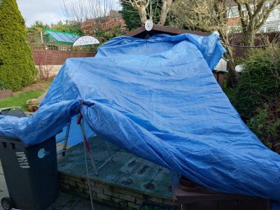 The butchered tarpaulin, later used during the sewage flood!!